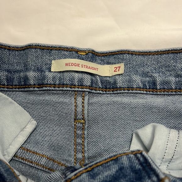 Levi’s Wedgie Straight Button Fly Ripped Distressed Denim Jeans Size 27 27x28 - Picture 7 of 12
